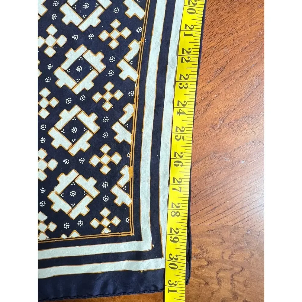 Oversized Silk Scarf Signed Iwan Tirta Batik Navy Gold 32x 31